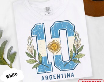 Argentina Soccer Tee Number 10 Shirt, Vintage Argentina Flag Shirt, Retro Latin America Soccer Gift, Cute Game Day Outfit Supporter Top