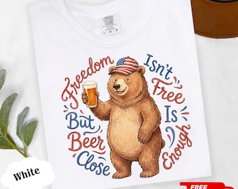 Funny Beer T Shirt Beer Drinking Bear Tee, Independence Bear Gift, Patriotic Animal Tee, USA Flag Animal Shirt, Beer Dad Tee