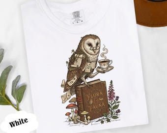 Whimsical Owl Shirt Magical Forest Tee, Spooky Bookish Shirt, Vintage Folk Art Bird Tee, Midnight Readers Fall Gift
