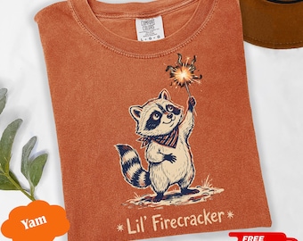 Raccoon 4th July Shirt Trendy Raccoon Tee, Lil Firecracker Raccoon Meme Shirt, Vintage Feral Raccoon Top, Fireworks Graphic Tee