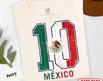 Mexico 2026 Shirt Number 10 Shirt, Vintage Mexico Soccer Jersey, Retro Mexico Flag Tshirt, Boho Mexican Tee, Futbol Fan Shirt Supporter Top