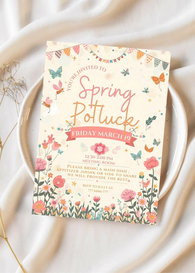 Spring Potluck Signage Editable Easter Potluck Flyer, Spring Luncheon, Canva Template (digital ...