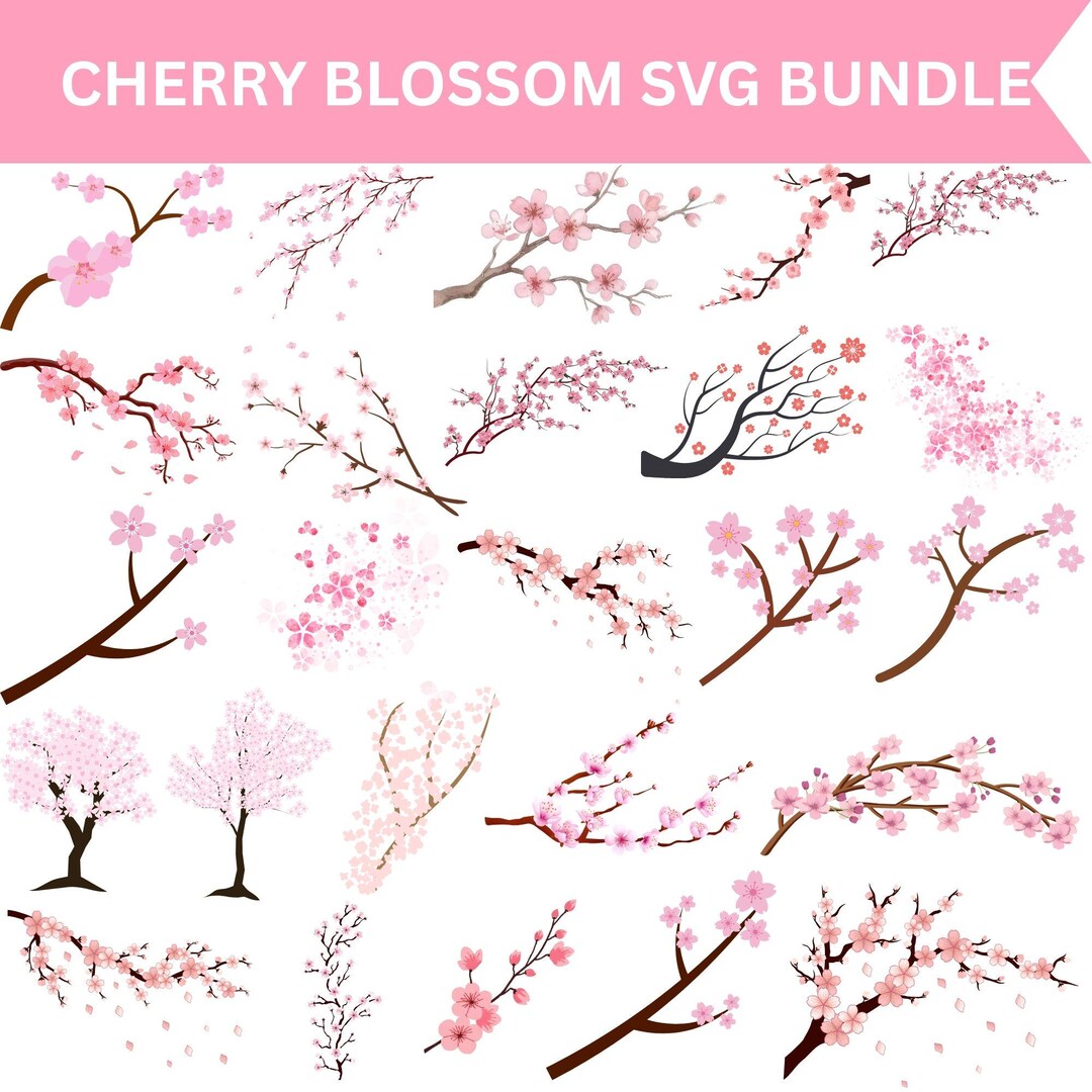 Cherry Blossom SVG Bundle,pink Wildflower PNG, Floral Cut File for ...
