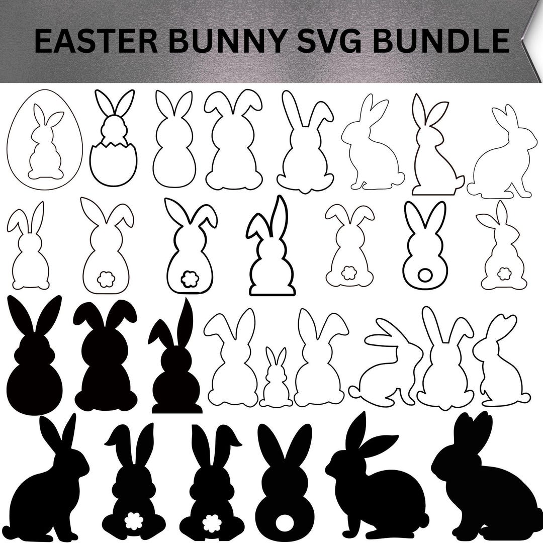Easter Bunny Outline SVG Bundle, Rabbit Face Cut File (digital Download ...