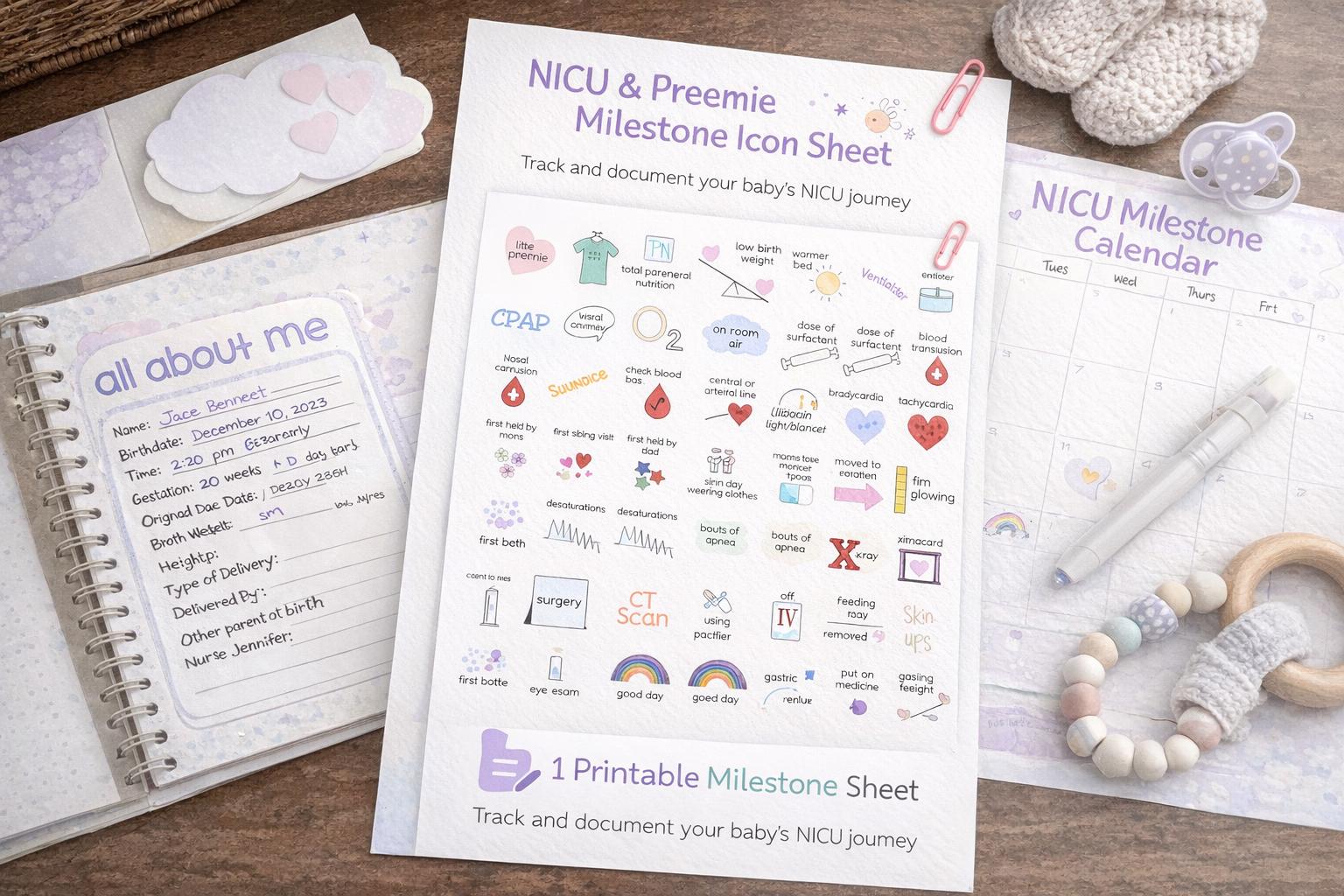 NICU Preemie Milestone Icons, Printable Photo Prop Graphics (digital ...