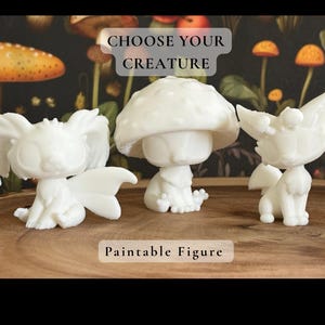 Paintable Miniature Creatures | Mushroom Cat, Frog Fairy Figurines | 3D Printed Fantasy | Leylina Figurines