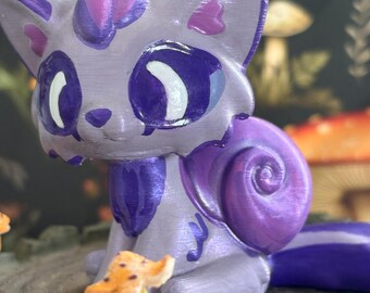 Hand Painted Snail Cat Figurine | OOAK | Iridescent Purple Fantasy Creature (3 inches) | Leylina Figurines