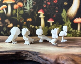 Bird Figurine Set of 6 (2”) | Unpainted | 3D Printed | Leylina Figurines | Owl | Peacock