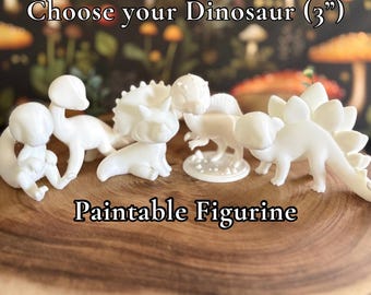 Choose Your Dinosaur 3” | Raptor Brontosaurus Triceratops Spinosaurus Stegosaurus | Unpainted Blank | Leylina Figurines