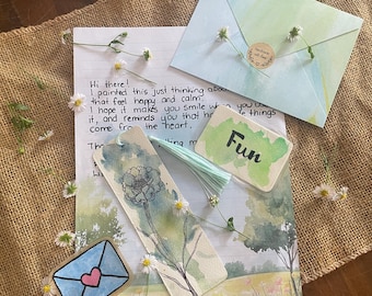 Birthday Mail Gift | Hand Painted Bookmark & Inspirational Magnet | Handmade letter Gift Set