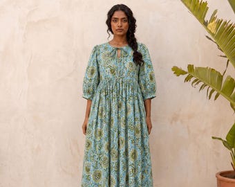 Cotton Block Print Dress, Summer Dress, Hand Block Print, Floral Dress, Cotton Dress, Women Dress