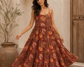 Cotton Sundress, Cotton Dress for Women, Block Print Dress, Resort Wear, Summer Outfit, Floral Print