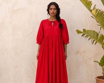 Red Cotton Dress, Cotton Summer Dress, Indian Block Prints, Dress for Women, Midi, Mini Dress, Loose Fit Dress, Women Dresses, 100% Cotton