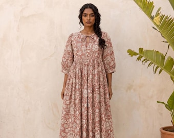 Cotton Block Print Dress, Summer Dress, Hand Block Print, Floral Dress, Cotton Dress, Women Dress