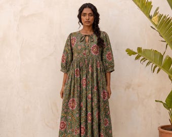 Cotton Block Print Dress, Summer Dress, Hand Block Print, Floral Dress, Cotton Dress, Women Dress
