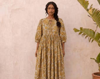 Cotton Block Print Dress, Summer Dress, Hand Block Print, Floral Dress, Cotton Dress, Women Dress