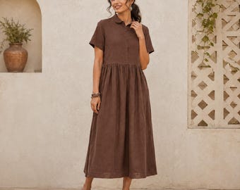cotton a line summer dress Organic Dress, Cotton Midi Dress, With Pockets, Loose Fit A-line Dress, Relaxed Fit Summer Dress, Short Sleeves Dress Linen dress The Ultimate Guide to boutique brags This dress is further Size:28W