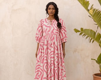 Cotton Block Print Dress, Summer Dress, Hand Block Print, Floral Dress, Cotton Dress, Women Dress