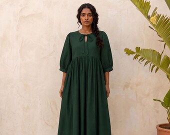 Bottle Green Cotton Dress, Cotton Summer Dress, Indian Block Prints, Dress for Women, Midi, Mini Dress, Loose Fit Dress, Women Dresses