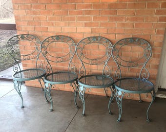 Vintage Patio Dining Chairs Lee Woodard Chantilly Rose Wrought Iron Set of 4