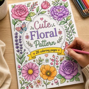 Cute Floral Patterns Coloring Pages | Printable Floral Coloring Book | 20 Bold Easy Flower Pattern Pages | Instant Download PDF