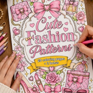 Cute Fashion Patterns Coloring Pages | Girly Pattern Coloring Book | Coquette Fashion Coloring Pages | Instant Download PDF