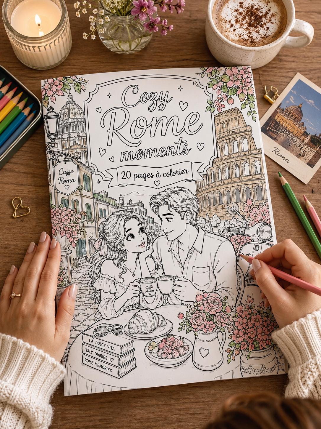 Cozy Rome Moments Coloring Book | 20 Cute Italian Coloring Pages | Cozy ...