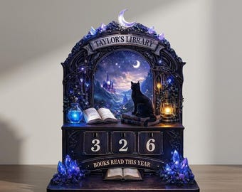 Personalized Book Tracker Wood Sign, Fantasy Library Decor, Books Read This Year Counter, Cat Lover Gift, Reading Tracker Display