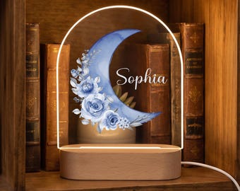 Personalized Moon Night Light for Daughter, Custom Name Bedroom Light, Custom Name Christmas Gift from Mom