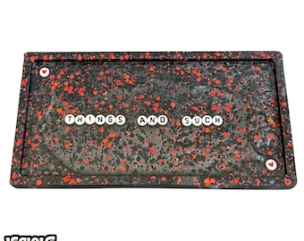 Black Red Glitter Catchall Tray, Resin Jewelry Dish, Vanity Decor
