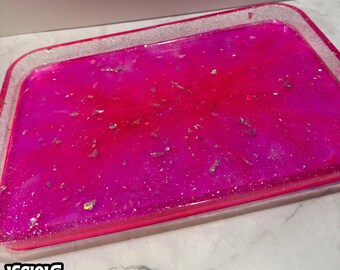 Pink Glitter Resin Rolling Tray, Smoke Accessories, Jewelry Dish, Vanity Decor, Statement Tray