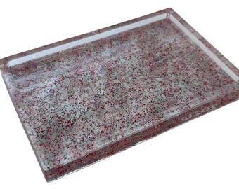 Clear Multicolored Dot Catchall Tray, Jewelry Dish, Trinket Tray, Vanity Decor