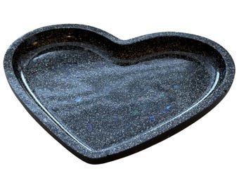 Glitter Galaxy Heart Resin Tray, Jewelry Dish, Ring Holder, Vanity Decor