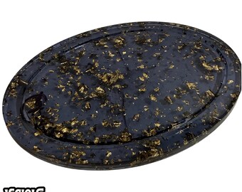 Black Gold Leaf Oval Resin Catchall Tray, Jewelry Dish, Ring Holder, Vanity Decor