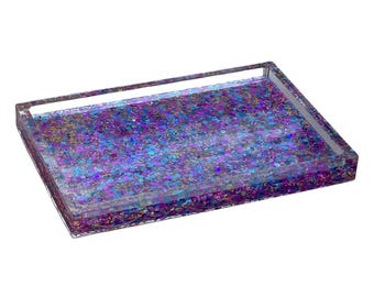 Purple Multicolored Glitter Confetti Catchall Tray, Jewelry Dish, Trinket Tray, Vanity Decor