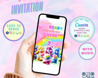 Invito video AUTOMODIFICABILE per la festa degli Orsetti del Cuore - Modello Canva - Invito animato per la festa degli Orsetti del Cuore