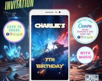 Star Wars Birthday Video Invitation Template: Jedi Galaxy Mobile Digital Animated Party Invite (MP4)