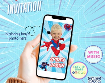 Personlig Spidey-videoinbjudan med ansikte, anpassad Spidey-festinbjudan, Miles Morales Ghost Spider Evite (digital nedladdning)