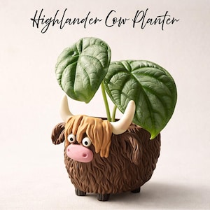Highland Cow Planter Pot, Fluffy Animal Succulent Holder, Kawaii Desk Decor, 2 Sizes
