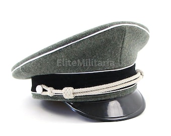 Field Grey Military Officer Visor Cap - Historical Reenactment Uniform Hat