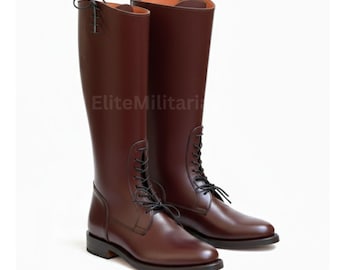 Handmade British Officer Riding Boots: Vintage Tall Military Officer Jack Boot