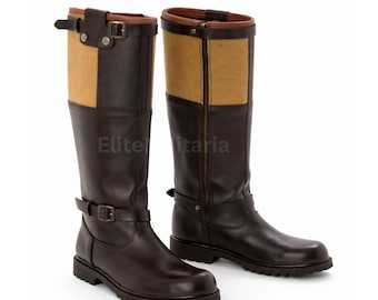 Handmade German Officer Riding Boots: Black Leather Tall Aviator Boot
