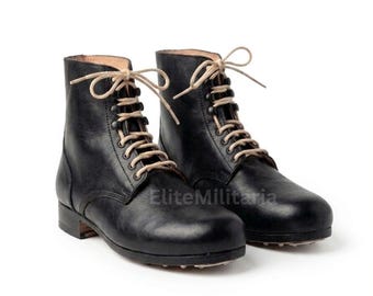 Handmade Black Leather German M37 Low Boots: Vintage Military Style Lace Up Combat Boot, Reproduction Boots