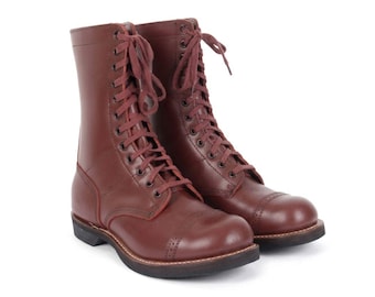 Handmade Brown Leather US Army Paratrooper Jump Boots, Lace Up Military Officer Combat Boots