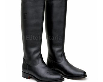 German Officer Riding Boots - Handmade Black Leather Jack Boot - Vintage Tall Military Officer Boots