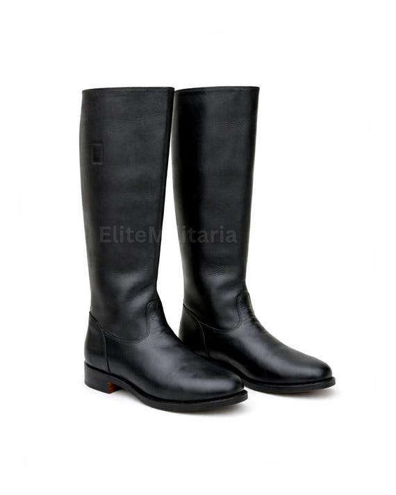 German Officer Riding Boots - Handmade Black Leather Jack Boot - Vintage Tall Military Officer Boots
