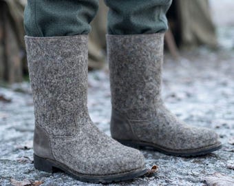 Handmade German Winter Felt Boots: Tall Military Officer Riding Boots, Historical Reenactment Boot