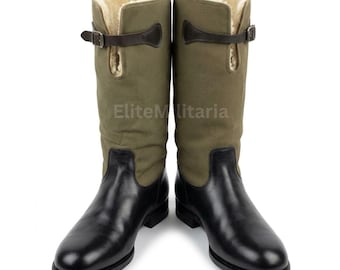 Handmade British Officer Flying Boots, Leather & Canvas Winter Aviator Boots, Tall Shearling Boot