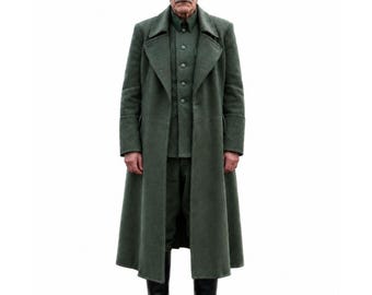 Field Grey Wool Officer Uniform Set – Tunic, Breeches, Greatcoat, Cap, Leather Officer Boots (Reproduction)