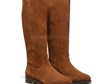 Handmade Brown Officer Riding Boots for Men – Knee High Military Officer Boot